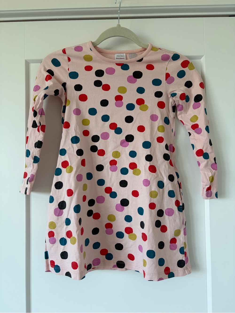 Hanna Andersson Pink Polka Dot Long-Sleeve Dress w Pockets